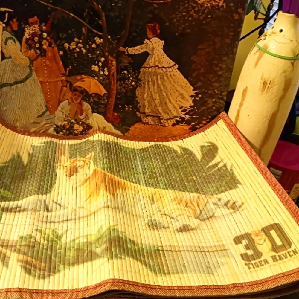 3D TIGER HAVEN Bamboo Place Mats 🐅 🐯 "Set of 4",A Fabulous Vintage Gift. 🎁